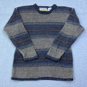 VTG Concrete Roll‎ Neck Sweater Women's S Neutral Striped Burlap Knit Retro 90s